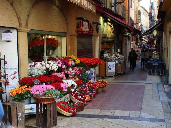 Flower shops along the streets in Old Town Nice France